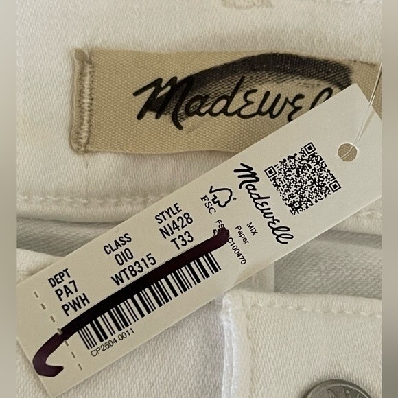 Madewell NWT Tall Kick Out Crop Jeans 33T Mid Rise Ankle Length in Pure White - Picture 8 of 9